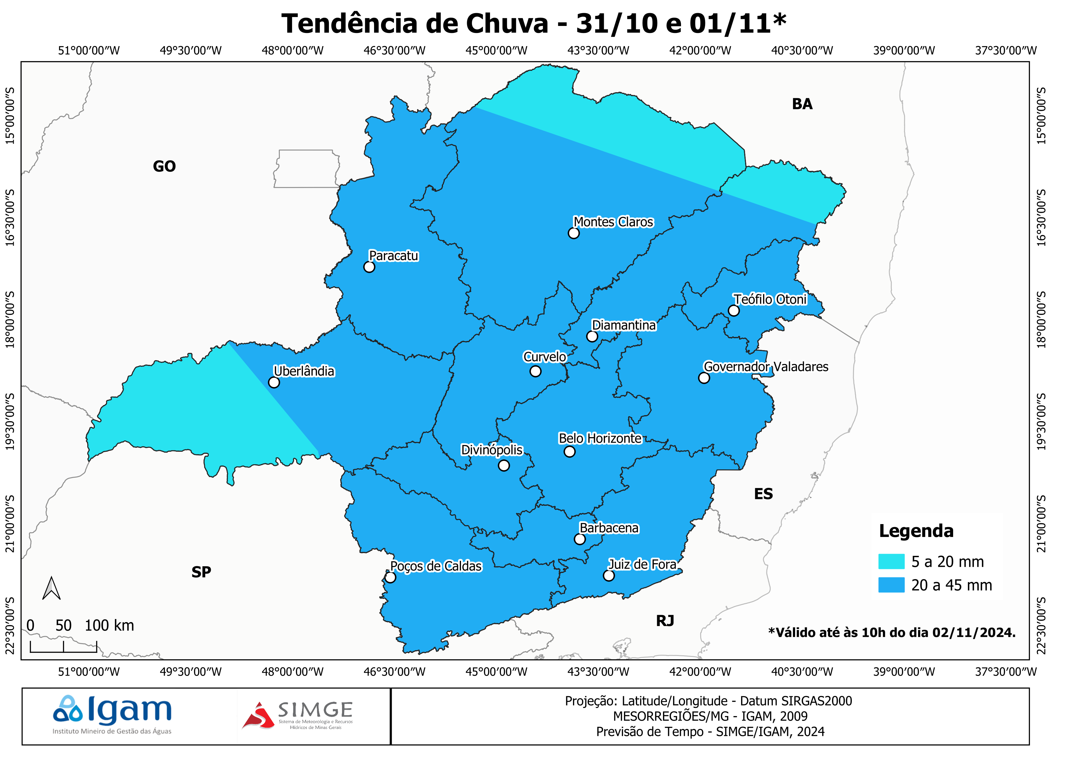 Localização aproximada, para termos de referência, das cidades: Barbacena, Belo Horizonte, Curvelo, Diamantina, Divinópolis, Governador Valadares,  Juiz de Fora, Montes Claros, Paracatu, Poços de Caldas,  Teófilo Otoni e Uberlândia.